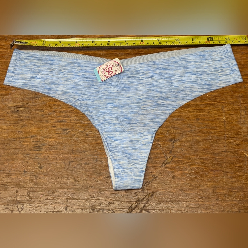 Jr L SO microfiber Thong panty heather blue lined nwt